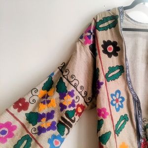 Vintage Uzbeki Chapan Traditional Floral Embroidered Robe